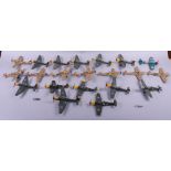 A collection of Dinky Toys die-cast model Allied Aircraft, including Spitfires, Hurricanes and