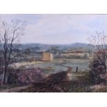 Ray Lovewell: watercolours, "A view of Berkshire Downs near Blewbury", 9 1/2" x 13", in strip frame,