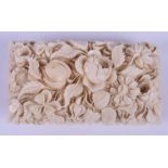 A 19th century Chinese carved ivory trinket box, formed as a basket of flowers, 3 1/8" long