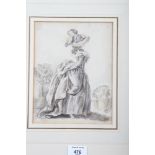 R Rushworth: a late 18th century watercolour, "Fashionable Lady", 8 1/4" x 6 1/4", in wash line