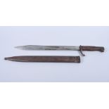 A WWI Waffenfabrik Mauser A.G. Oberndorf A.N. bayonet with metal scabbard, blade 14 1/2" long