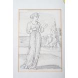 William de Morgan: a pencil study of a woman by a castle, exhibited Abbott and Holder, 1976, 8 1/