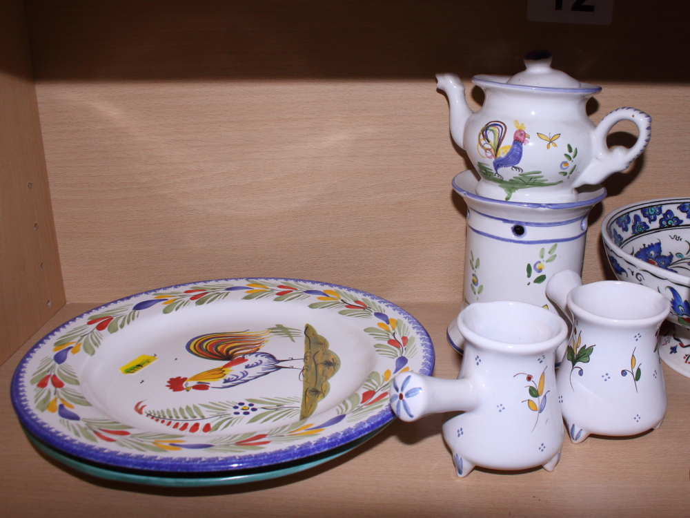 A Quimper plate, decorated a cockerel, two Quimper pots and covers, two matching bowls, one with two - Image 3 of 3