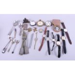 An assortment of lady's and gentleman's wristwatches and pocket watches, a silver vesta case, two