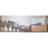 A set of six Waterford wine glasses, a set of six cut glass tumblers, various other glasses, a cut