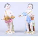 A pair of 19th century Dresden porcelain figures, painting and music, 4 1/2" high (paint brush