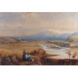 S B Smith, 1837: watercolours, extensive Continental landscape, 12" x 18", in gilt frame