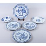 Two late 18th century Chinese blue and white export octagonal plates with landscape decoration and