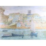 P W Stowe: watercolours, Newton Ferrers, 21 1/2" x 29", in painted frame