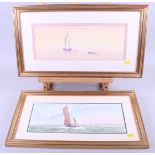 John Bird: a pair of watercolours, boats at sea, each 5 1/2" x 14", in gilt strip frames, another