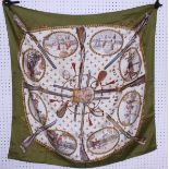 Two Hermes scarves, "La Chase a Tir" (Hunting with Muskets), designed by Philippe Ledoux, and an