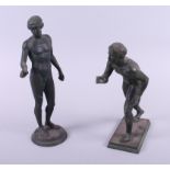 After the antique, two bronzed figures of male nudes, 10" high