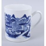 A late 18th century Chinese blue and white export tankard with landscape decoration, 5" high (rim
