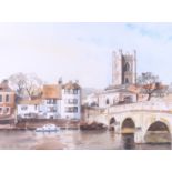 D G Holt: watercolours, view of Henley, in gilt strip frame, 10 1/2" x 14 1/2", a watercolour of a