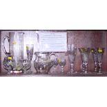 Four Edwardian cut glass champagne flutes, three other flutes, four ports, two brandies and two