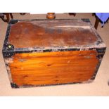 A zinc lined pine steamer trunk with metal bindings, 36" wide x 22" high (water damage)