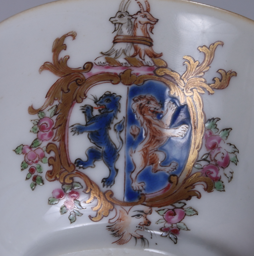 An 18th century Chinese armorial tea bowl and saucer, Arms of MacKennan, and an 18th century Chinese - Image 5 of 11