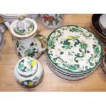A Masons Ironstone "Green Chartreuse" pattern dinner service, ginger jar and cover and ten dinner