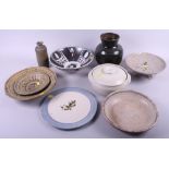 An Aldermaston Pottery bowl with earth toned decoration, marked "AB" to base, 10" dia, a Royal