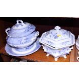 A Spode "Camilla" pattern soup tureen and stand (lid restored) and a Staffordshire pottery hexagonal