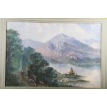 D Young, 1897: watercolours, Italian lake view, 13 1/4" x 19 1/2", in wash line mount and gilt