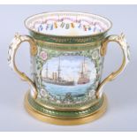 A Spode 1905 limited edition Trafalgar Centenary Tyg / three-handle loving cup, 76/100 (restored)