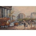 Two similar oils on canvas, Parisian street scenes, 11 1/2" x 15 1/2", in gilt and fabric lined