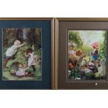 A set of four colour prints, children at play, in gilt frames, and a number of other colour prints
