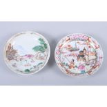A Chinese porcelain polychrome sauce with European harbour scene, 4 3/4" dia, and a similar