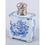 An 18th century export tea caddy with "silver" mount (heavy abrasion), 4 3/4" high