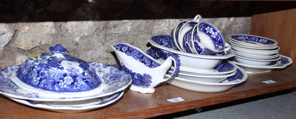 A quantity of blue and white china, including Spode "Blue Tower" pattern, Adams, etc