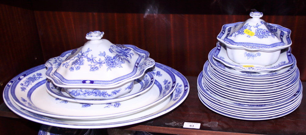 A Grimwades "Mecklinberg" pattern blue and white part dinner service, including dinner, breakfast