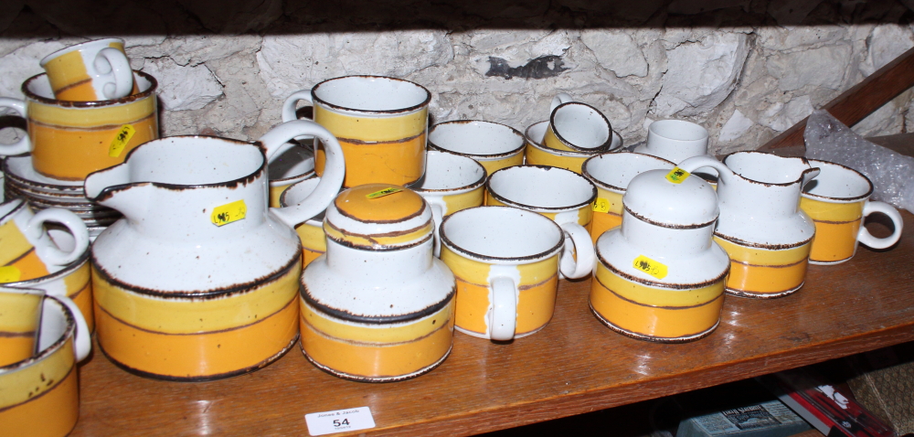 A Midwinter Stonehenge "Sun" pattern tea service, including two teapots, a milk jug, sugar ( - Image 3 of 5