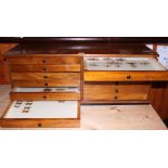 A wooden cabinet with twelve drawers containing British butterflies and moths, including hawk moths