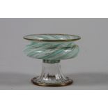 A Venetian green and white spiral glass salt with aventurine rim and folded foot, 2 1/2" dia