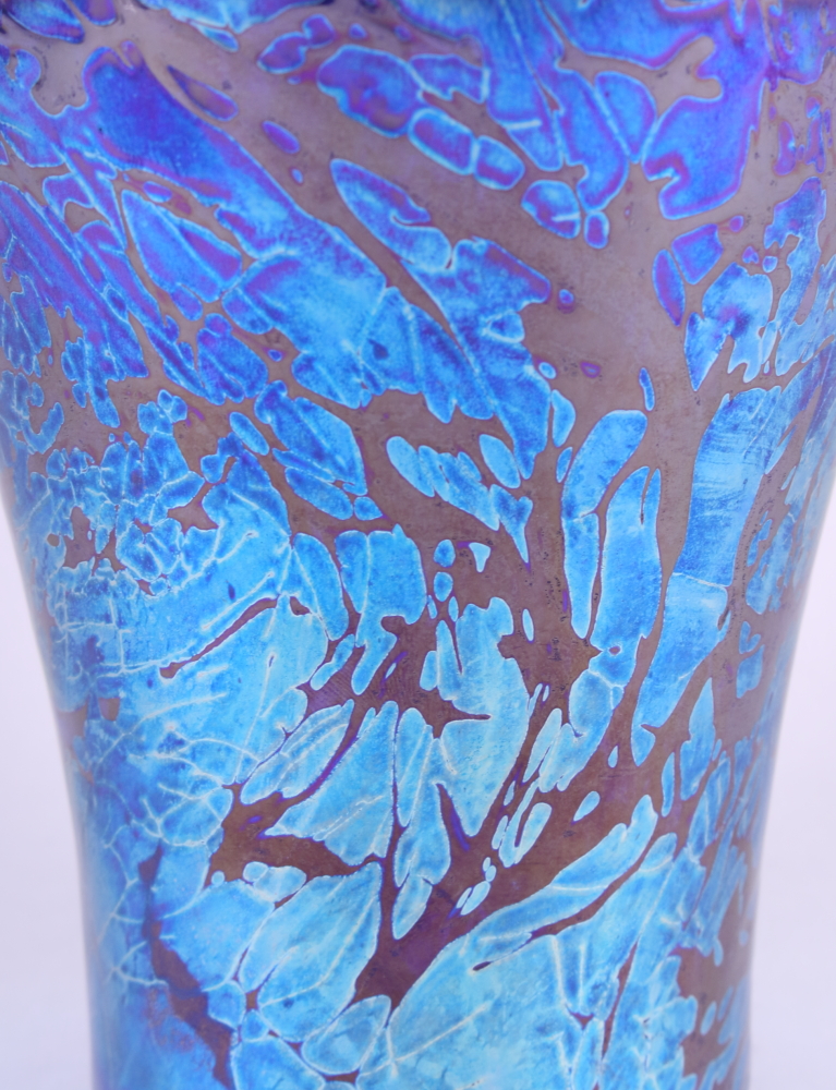 A baluster-shaped iridescent blue lustre vase, signed to base, 9 1/2" high - Image 2 of 6