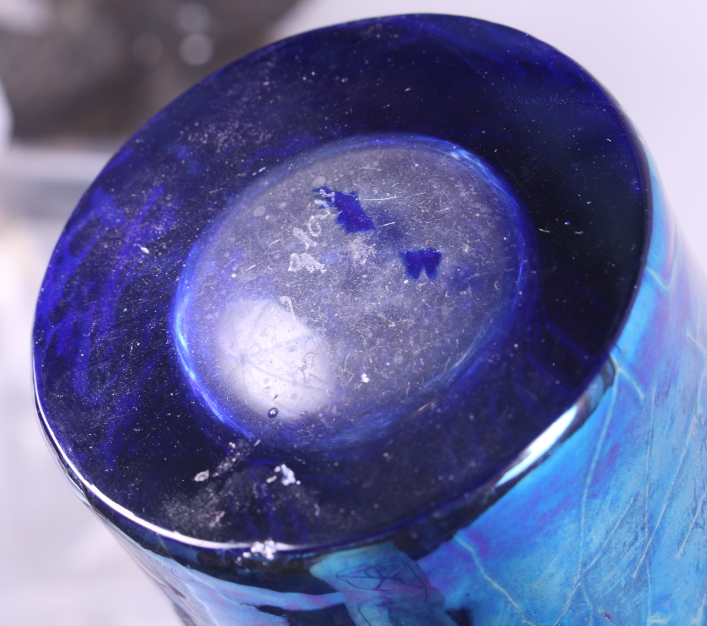 A baluster-shaped iridescent blue lustre vase, signed to base, 9 1/2" high - Image 4 of 6