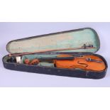 A late 19th century violin and bow, in case