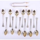 A set of twelve continental silver coffee spoons and a matching set of sugar tongs, 5.2oz troy