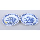 A pair of Chinese porcelain blue and white dishes, decorated three figures, six character Kanxi