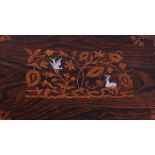 A rosewood, burr maple and mother-of-pearl inlaid workbox with fitted interior, 12" wide, and an