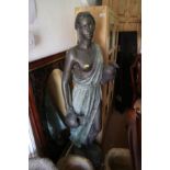 G Mariani: a bronzed figure of a classical beauty holding a pair of jugs, 53" high