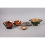 Two pieces of antique Roman pottery, two Medieval glazed pottery bowls and a similar jug (all with