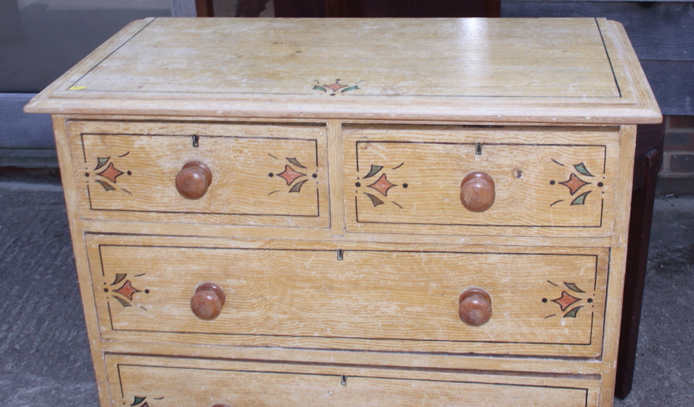 A painted and grained chest of two short and two long drawers with knob handles, on turned supports, - Image 2 of 2