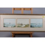 E K Huleatt: three watercolour landscapes, "Norfolk Broads", 5" x 7", in common frame