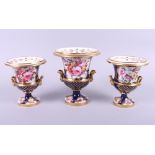 A 19th century Coalbrookdale type garniture de chiminee with gilt and floral spray decoration, 6"