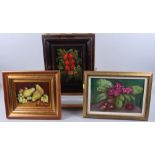 A quantity of still life oil paintings, including examples of mushrooms, pears, grapes and others,