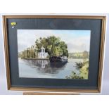 Michael Vicary: watercolours, Temple Island Henley-on-Thames, 10" x 14 1/2", in white frame, and a