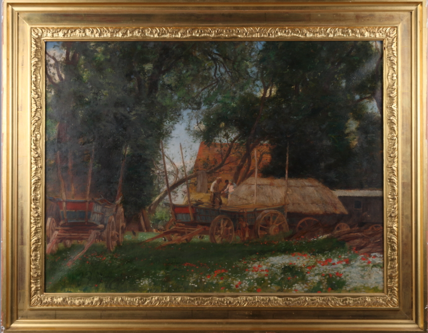 † David Murray, '98: oil on canvas, the harvesters, 17 1/4" x 23 1/2", in gilt frame - Image 4 of 4