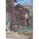 Sierre, 1884: a watercolour study of Swiss chalets, 13 1/2" x 9 1/4", in gilt strip frame, a smaller